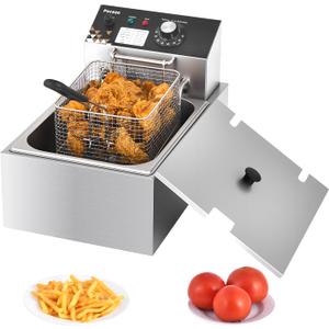 Deep Fryer with Basket, 1700w 9.1Qt Oil Tank/ 4Qt Basket, Stainless Steel Countertop Electric Fryer for Home and Commercial Use, Oil Fryer with Temperature Control and Double Overheat Protection (6L)