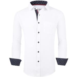 Alex Vando Mens Dress Shirt Wrinkle Free Regular Fit 4-Way Stretch Button Down Shirts (Small, White)