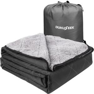 DUKUSEEK Sherpa Waterproof Camping Blanket with Hood - Warm Large Fleece Outdoor Stadium Blanket for Car, Boat, Picnic, Outdoor Sporting Events, Windproof Sports Blankets for Cold Weather