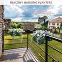Deck Railing Planter Box Set of 2, Fence Hanging Balcony Window Boxes Planters with Adjustable Plant Hanger Bracket, 17" Railing Flower Boxes Outdoor for Porch Rail Patio Garden Dcor, Green