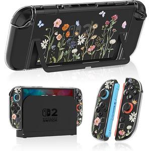 Gurgita Dockable Protective Case for Nintendo Switch 2 2025 - Cute Cartoon Flower Design Clear TPU Slim Hard Cover for Joycon 2 for Women Teens Girls Boys