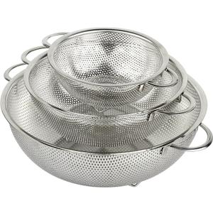 3-Piece Stainless Steel Mesh Micro-Perforated Strainer Colander Set (1-Quart, 2.5-Quart and 4.5-Quart)