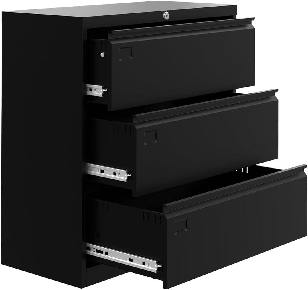 Garvee 3-Drawer Lateral File Cabinet with Lock, Letter/ Legal/ A4 Size Filing Cabinet, Black Home Office File Organizer, Heavy-Duty Steel Office Storage with Smooth-Gliding Drawers Garvee 3-Drawer Lateral File Cabinet with Lock, Letter/ Legal/ A4 Size Filing Cabinet, Black Home Office File Organizer, Heavy-Duty Steel Office Storage with Smooth-Gliding Drawers
