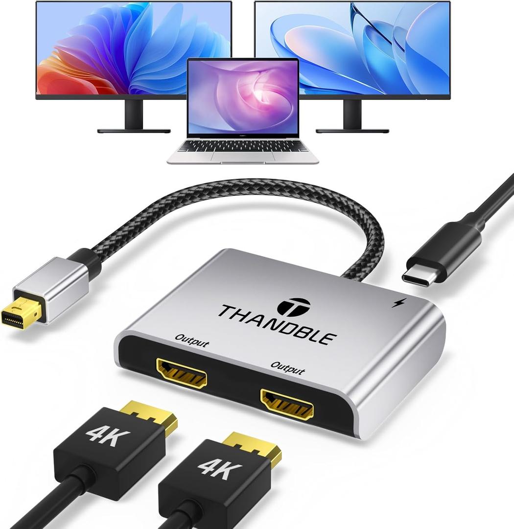 Mini DisplayPort to Dual HDMI Adapter for Dual Monitor Display, Mini DP to 2 HDMI Splitter Extended Display Adapter, Thunderbolt 2 Compatible with MacBook Air, Mac iMac, Surface Pro, PC