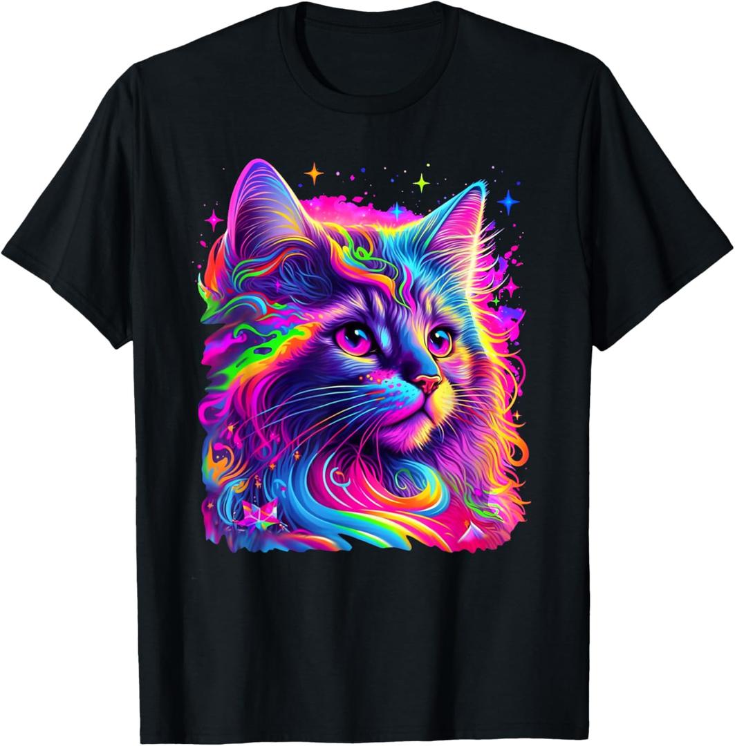 Colorful Rainbow Cat Graphic T-Shirt (XS)