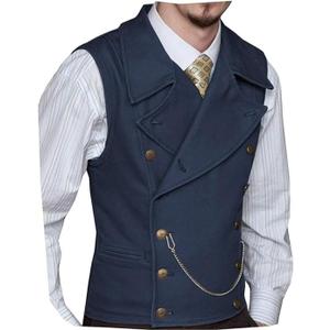 Mens Double Breasted Classic Vests Groomsman Wedding Waistcoat Wide Lapel Suede Leather Casual Business Vest for Men (4X-Large, Navy Blue)