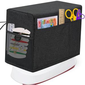 Sewing Machine Cover - Protective Dust Cover with Storage Pocket and Side Handles, Fits Most Standard Machines, Printed Sewing Patterns (Black)
