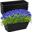 8pcs Window Box Planter,17 Inches Flower Window Boxes,Rectangle Planters Box with Drainage Holes and Trays, Plastic Vegetable Planters for Windowsill Patio Garden Home Decor Porch Yard (Black)