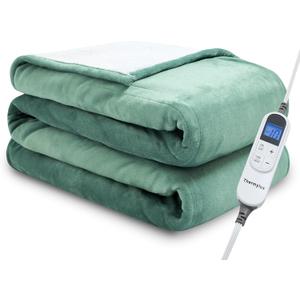 Electric Blanket Throw 50"x60" Heated Electric Blankets 10 Heating Levels 12 Time Settings 3 Hours Auto Off Fast Heating and Overheat Protection ETL Certified Machine Washable,Green