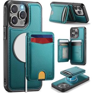 for iPhone 13 Pro Wallet Case Compatible with Magsafe, Magnetic RFID Blocking Card Holder Kickstand 2 in 1 Detachable Case for iPhone 13 Pro 6.1", Bluish Green