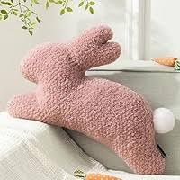 Phantoscope Happy Easter Bunny Shaped Throw Pillow, Plush Boucle Jumping Rabbit Cushion Sherpa Easter Decorative Pillow for Couch Living Room Bed