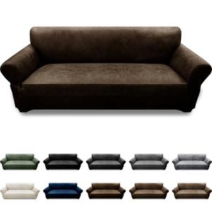 Pfrstuv Couch Cover Leather Look 3 Seater Couch Sofa Cover 1-Piece Sofa Slipcover Stretch Furniture Protector with Elastic Bottom & Pockets(Sofa, Coffee)
