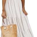 AlvaQ Women Summer Dresses Sleeveless Smocked Midi Dress High Waist Casual Tiered A Line Sundress with Pockets (Red, S)