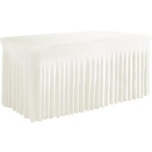 White Table Skirt, Wrinkle-Free Spandex Table Covers 6ft, Elastic Fitted Washable Tablecloth for Rectangle Tables for Wedding, Banquet, Party, Events