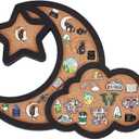 BENECREAT Cloud Moon Pin Board Cork Board, 12.4x10inch Star Bulletin Display Board Wall Mounted Board with Black Frame for Brooch Pin Storage Display, Office Home School Decor
