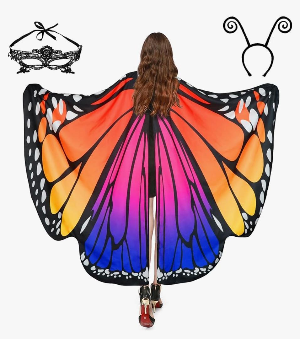 Halloween Costumes Women Adult Butterfly Costume Wings Cape with Lace Mask and butterfly Headband