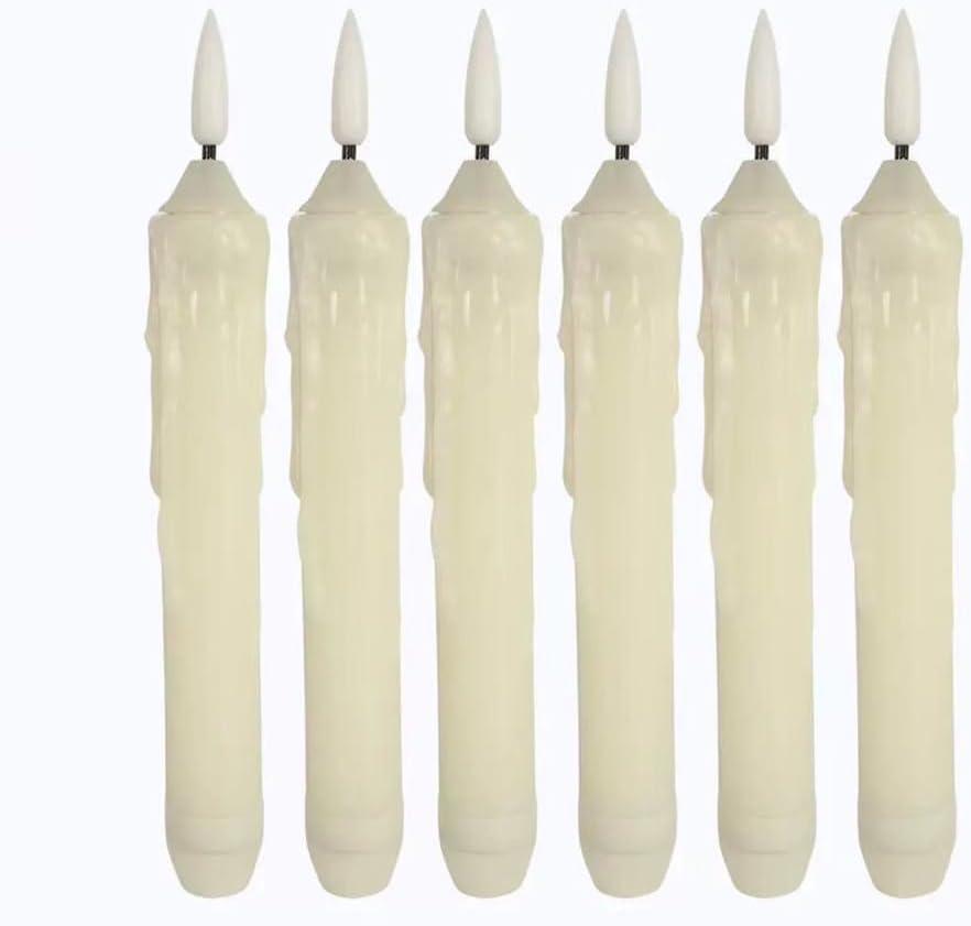 Flameless Taper Candles with 6H Timer Built-in,Auto On Daily, Not Remote, 6 Pack Battery Operated LED Flickering 3D Flame Candle, Halloween Christmas Thanksgiving Fireplace Decorations