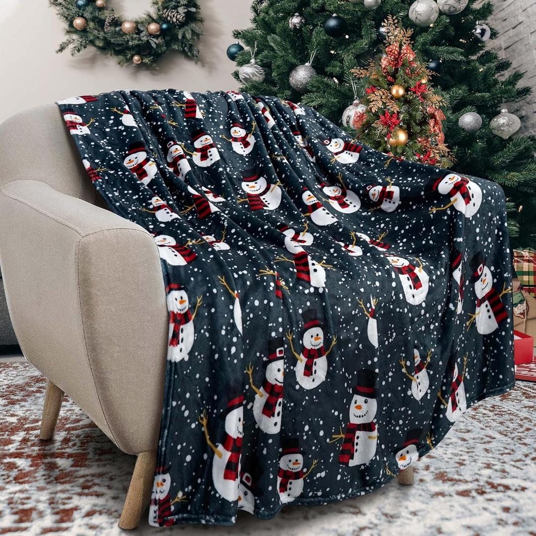 Merry Christmas Snowman Throw Blanket - 50x60 Inch Soft, Lightweight, Cozy Plush Blanket for Holiday Xmas Decor Gifts
