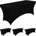 BIFENBI 4FT Black Fitted Tablecloths for Rectangle Tables, 4 Pcs - Stretch Spandex Table Cover Protector for Banquet, Massage Bed, Wedding, Birthday, 48 Length x 24 Width x 30 Height Inches
