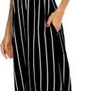 Hount Women's Summer Sleeveless Striped Flowy Casual Long Maxi Dress with Pockets (Large, Black)