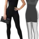 Popilush Shapewear Jumpsuits for Women Built-in Bra Tummy Control Bodysuit Square Neck Sport Romper Summer Outfit (Black, M)