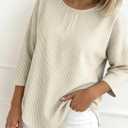 Women's 2026 Summer 3/4 Sleeve Tops Casual Striped T Shirts Crewneck Loose Office Work Shirts Cotton Blouses (Beige, M)