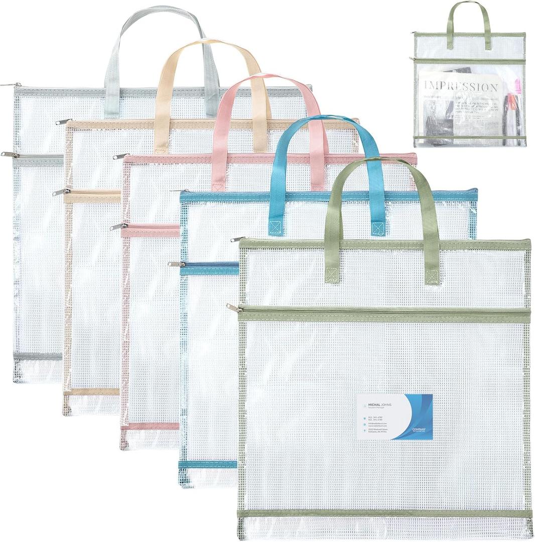 5 Pcs Sew Project Bags 16 x 16 Inch Quilting Craft Organizer Storage Bags with Handle and Pocket Jumbo Sew Quilting Mesh Bags for Quilters Knitting Stitching Crafter, 5 Colors(Morandi)