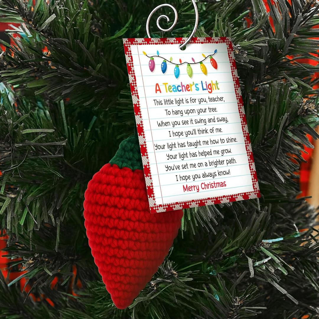 8 x Teacher Ornament - Teacher Christmas Ornaments for Tree - Teachers Gifts for Women - Teachers Daycare Provider Christmas Ornaments 2025 - Teaching Gifts - Teaching Crochet Ornament & Card