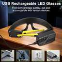 LED Rechargeable Headlight Glasses with Motion Sensor & Touch Control, Safety Glasses with Lights 5 Modes USB C Light Up Glasses for Outdoor Running Camping Hiking Work (Yellow)