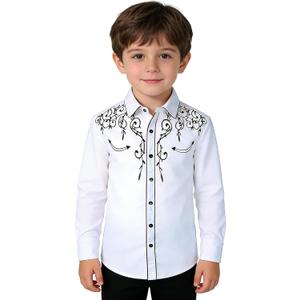 YELLTOOGOO Kid Western Cowboy Shirts Casual Button Down Costume for Boys Whitem, 140