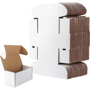 RLAVBL 50 Pack 4.6x2.2x2.2 Inches Small Shipping Boxes White Corrugated Cardboard Box for Small Business, Shipping, and Packing