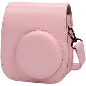 Pocoukate Case for Fujifilm Instax Mini 12, 11, 9, 8, PU Leather Case with Adjustable Shoulder Strap, Universal Cover Precise Hole Design for Mini 12, 11, 9, 8 (Pink)