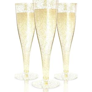 Prestee 24 Plastic Champagne Flutes - Gold Champagne Flutes Plastic - Gold Disposable Mimosa Flute - Party Supplies - Disposable Cocktail Glasses - Mimosa Bar, Wedding, Shower Party (24 Count (Pack of 1))