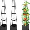 SYITCUN Tomato Planter with Trellis, 57 Inch Self-Watering Planter Box 2-Pack, Grey Planter with Metal Support for Outdoor Indoor Climbing Plants