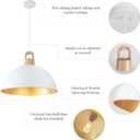 Generies 18'' Large Dome Pendant Lights for Kitchen Island, Farmhouse Modern Pendant Light Fixtures, White and Gold Wooden Adjustable Ceiling Hanging Lighting for Dining Room Bar Foyer Hallway
