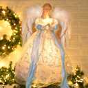 Christmas Angel Tree Topper with Feather Wings, Plug in Christmas Tree Ornament for Indoor Office Xmas New Year Holiday Tree Decoration, White and Blue