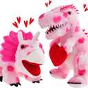 Deekin 2 Pcs Dinosaurs Valentine Stuffed Animals Kawaii Pink Dinosaur Plush Gifts Holding Heart Dinosaurs Toy for Valentine's Day Party Gifts for Her(Lovely)