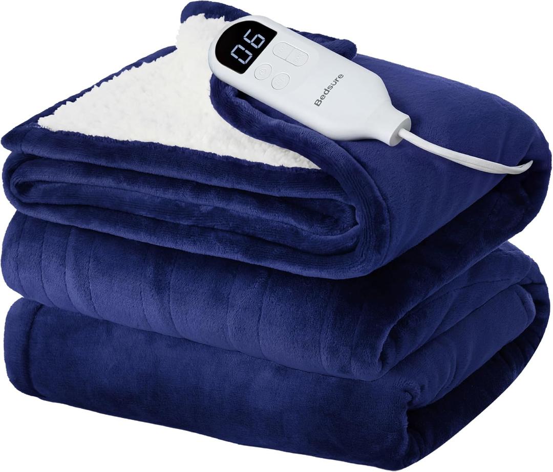 Bedsure Electric Blanket Twin - Soft Flannel Heated Blanket Twin Size, Fast Heating with 6 Time Settings (Up to 10H) & 6 Heat Settings, Warm Gift for Grandma (62x84 inches, Pageant Blue)