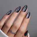 Black Cat Eye Press On Nails Short - GJZEZ Soft Gel Almond Galaxy-Like Shimmer Cool Goth Press On Nails for Women, Winter Halloween Stick On Nails in 16 Sizes - 32PCS Reusable Glue On Nails, Ink Noir