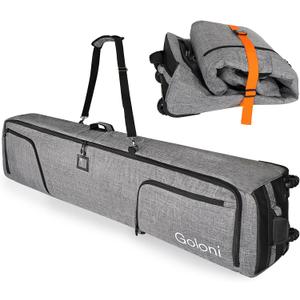 Goloni Ski Bag with Wheels, Padded Snowboard Bag for Air Travel,600D Waterproof Fabric, Foldable Snow Bag Fits 2 Pairs Skis Up to 190cm, Grey