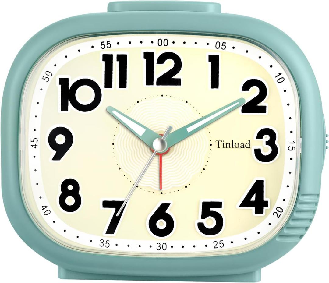 Loud Alarm Clock for Heavy Sleepers Adults, Silent No Ticking, Battery Operated, Glow in Dark dial, Lighted on Demand and Snooze(Green)