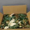 Pre-lit 9ft Christmas Garland with Gold Berries and Balls,Pine Cone,Golden Flower and 50 Battery Operated Soft White LED Lights with Timer,Artificial Holiday Decoration Door Outdoor