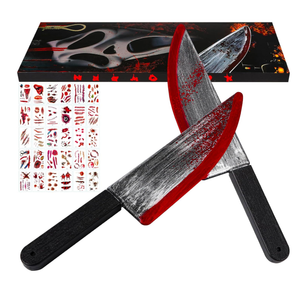 LENOAPHYS  Tattoos 16 Inch Large Halloween Fake Knife Prop with Fake Blood for Chucky Costume Plastic Halloween Prop Knife for Costume Accessories Horror Cosplay
