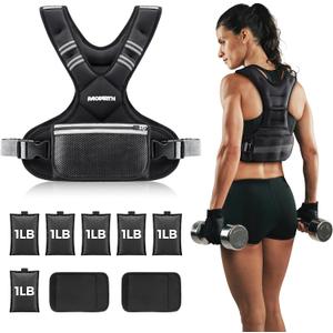 PACEARTH Adjustable Weight Vest 4-10lbs / 11-20lbs / 20-32lbs X-Shape Weighted Vest for Women and Men, Home Workout Ironsand Vest with Zipper Pouch and 6 Weight Packs, Black