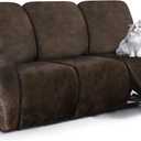 Leather Look Recliner Couch Cover, 8-Pieces Stretch Recliner Sofa Covers, Soft Reclining Slipcover, Washable Furniture Protector for Pets (3 Seater, Brown)