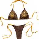 GORGLITTER Women's Y2k Floral Brazilian Bikini Sets Halter Triangle High Cut Thong String Swimsuit 2 Piece Summer Bathing Suits