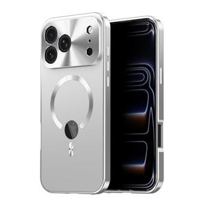 Doulings Magnetic Metal Edge Full Body Military Drop Protection for iPhone 17 Pro Max Case,Compatible with MagSafe,Rugged Built-in Privacy Screen Protector Logo View Shockproof Cover,Silver