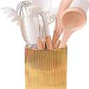 Utensil Holder, Ceramic Kitchen Gold Utensil Holder for Countertop,Cooking Utensil Crocks for Kitchen Counter 5.1 W x 6.6 H inchesstripes