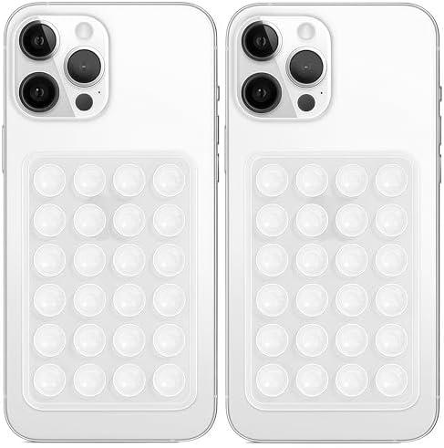 Galundge 2 Pack Silicone Suction Phone Case Mount, Non Slip Sticky Grip for Cellphone, Silicon Adhesive Suction Cup Mount, Strong Grip Holder for Selfies and Videos (Translucent)