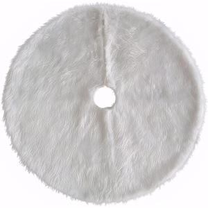 Christmas Tree Skirt 48 inches Faux Fur White Christmas Tree Skirt for Christmas Tree Decorations Winter Holiday Home Christmas Party Ornaments (White)